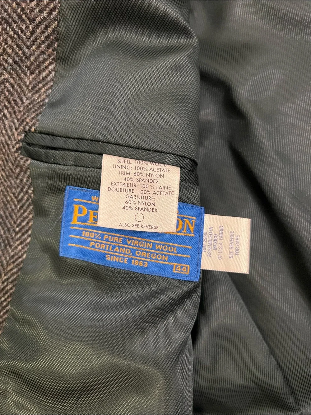 Pendleton Blazer Men 44R Herringbone Wool Jacket Faux Suede Elbow Patches/Yoke